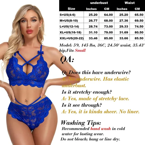 Vista 6 de Conjunto de lencería sexy de brasier y pantaletas con correas finas, de encaje