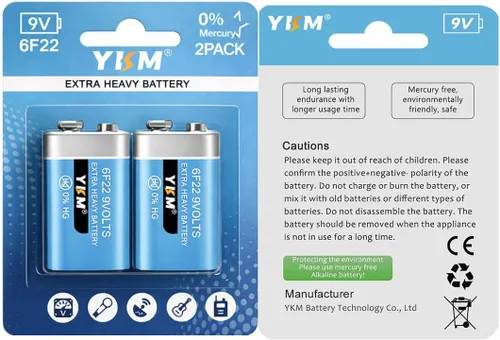 Vista 9 de YKM Paquete de 2 baterías de 9 V para detector de humo, alarma de humo, carbón y zinc, batería de 9 voltios