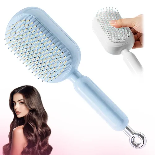 Vista 12 de Cepillo de pelo autolimpiante, cepillo retráctil con cerdas de masaje, peine antiestático fácil de limpiar para todo tipo de cabello, cepillo de Rosa