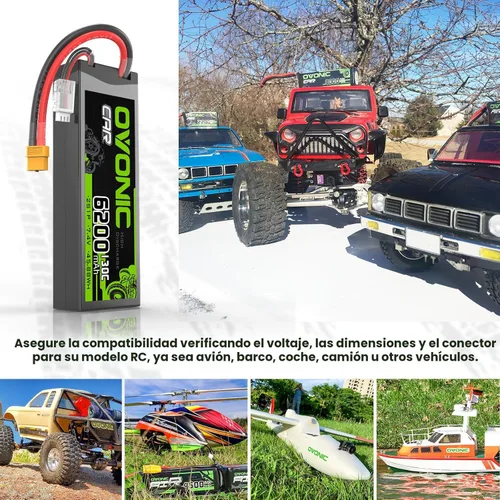 Vista 5 de OVONIC 2S LiPo Batería 6200mAh 7.4V 130C RC Batería con XT60 a TRA conector [2 baterías en 1 paquete]