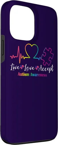 Vista 3 de Funda para iPhone 13 Pro Max Live Love Acept Autismo Concientización ECG Línea de Pulso Autismo Mamá