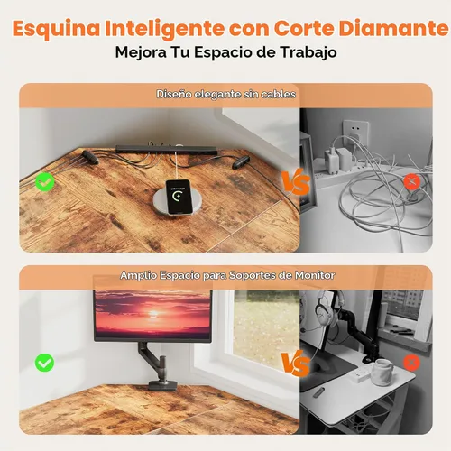Vista 7 de Mericonia Escritorio para Computadora en Forma de L con Tomas de Corriente, Escritorio de Juegos Reversible con Estantes de Almacenamiento y Soporte