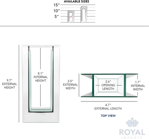 Vista 6 de Royal Imports Jarrón de cristal con espejo de flores, rectangular de 10.5 pulgadas de alto, decorativo moderno centro de mesa floral para decoración