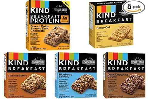 Vista 2 de Kind - Juego de 5 barras de desayuno, 1 caja de cada uno: chocolate negro, avena con miel, mantequilla de maní, mantequilla de almendras, 40 barras
