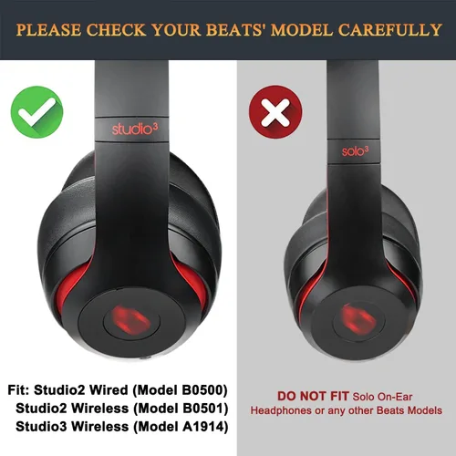 Vista 2 de SoloWIT Almohadillas de repuesto para auriculares Beats Studio 2 y Studio 3 con cable/inalámbricos sobre la oreja, almohadillas para los oídos