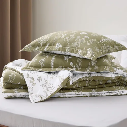 Vista 8 de Bedsure - Juego de edredón de tamaño matrimonial, 3 piezas, bonito, con estampado floral, 1 suave edredón reversible con diseño botánico de flores