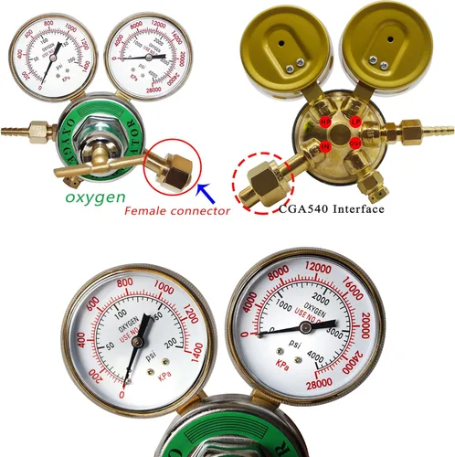 Vista 4 de Regulador de oxígeno resistente, kit de antorcha de latón completo, regulador de tanque de oxígeno, regulador de antorcha de corte de calibre