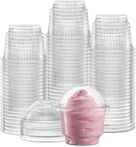 Vista 8 de Vasos de postre de plástico transparente de 5 onzas con tapas de cúpula sin agujero, 50 juegos de cuencos desechables para helados, parfait