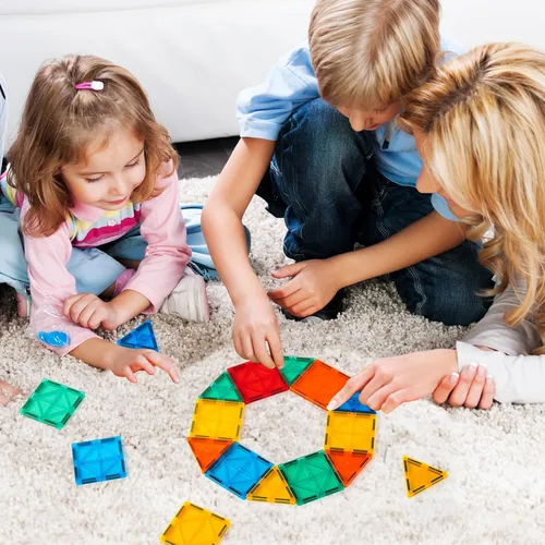 Vista 3 de FNJO Azulejos magnéticos, juego de construcción de 52 piezas, bloques de construcción magnéticos, juguetes STEM de construcción para niños