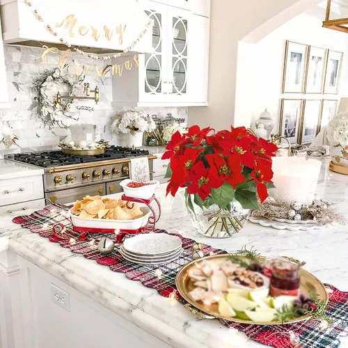 Vista 3 de 3 paquetes de flores de Pascua artificiales de 14 pulgadas Poinsetia roja