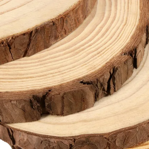 Vista 3 de JEUIHAU 6 piezas de rebanadas de madera natural sin terminar de 8 a 10 pulgadas, discos redondos de madera para corteza de árbol, círculos de madera