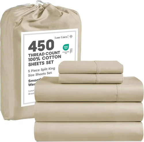 Vista 39 de LANE LINEN - Sábanas tamaño Queen, 450 hilos, 100% algodón, de satén, sábanas refrescantes, suaves y transpirables, con bolsillo profundo, 4 piezas