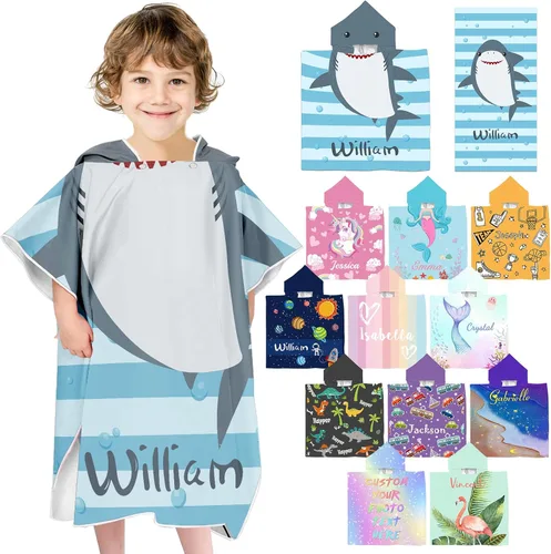 Vista 37 de Toalla de playa personalizada con capucha para niños, toallas de playa personalizadas con capucha, súper absorbente, de secado rápido, personalizada