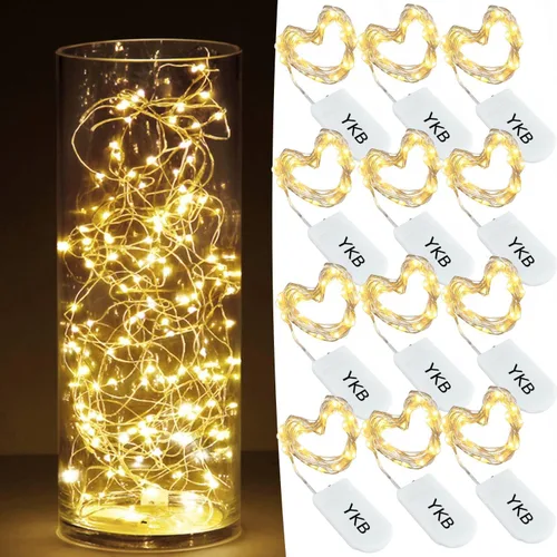 YKB 12 luces de hadas que funcionan con pilas, 20 pequeñas luces LED en alambre de cobre plateado de 3.3 pies, mini luces LED alimentadas por 2 x