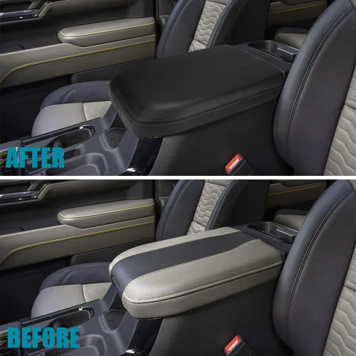 Vista 3 de LEXLEY Funda protectora de cuero para reposabrazos de consola central para Chevy Silverado y GMC Sierra 2500HD 3500HD 2024 2025, Silverado y Sierra