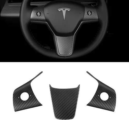 Vista 9 de Funda de Tapacubos de Volante 3 Piezas para Modelo 3&Y 2017-2023, 3K Fibra de Carbono Seca Toray Accesorios Interiores Compatibles con Tesla