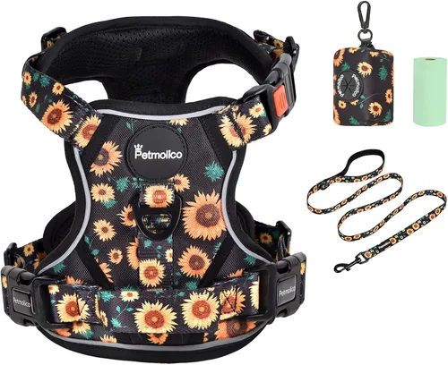 Vista 11 de Petmolico Juego de arnés para perro sin tirones con accesorio de correa, asa de fácil control, chaleco reflectante para razas pequeñas, chaleco