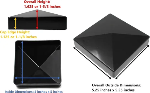 Vista 3 de True - Tapa para poste de valla de vinilo piramidal de plástico de 5 x 5 (5.000 in x 5.000 in), color negro o blanco, múltiples cantidades