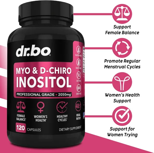 Vista 2 de Cápsulas de suplemento de mio-inositol y D-Chiro inositol y berberina - Apoya el equilibrio hormonal, ciclo menstrual regular, salud de la mujer