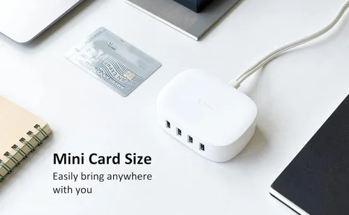 Vista 3 de Estación de carga USB de 4 puertos – BULL Bloque de cargador USB múltiple, cable de carga de pared blanco de 6 pies para múltiples dispositivos