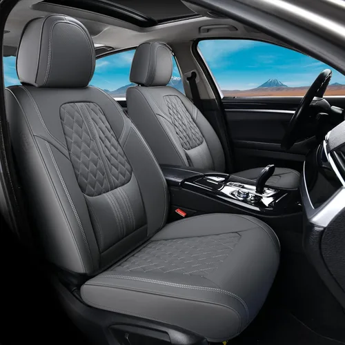 Vista 11 de Coverado - Juego completo de fundas de asiento delantero y trasero para automóvil, impermeable, piel de napa, protector, universal, para la mayoría