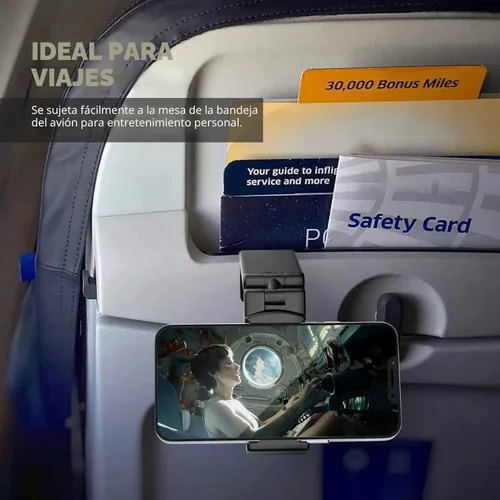 Vista 10 de Perilogics - Soporte universal para teléfono en vuelo de avión. Visualización manos libres con rotación multidireccional de 360 grados.