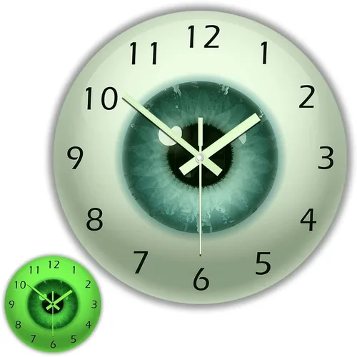 Reloj de pared de globo ocular que brilla en la oscuridad de 12 pulgadas