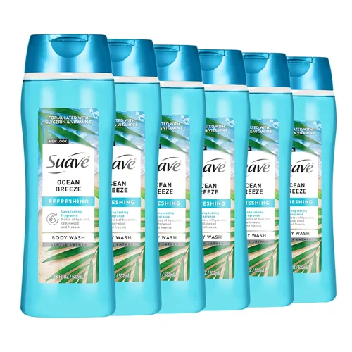 Suave Ocean Breeze - Jabón corporal hidratante con glicerina y vitamina E, fórmula hidratante para una piel suave y lisa, fragancia de larga