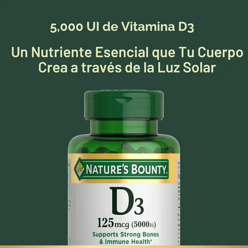 Vista 3 de Nature's Bounty Cápsulas blandas de vitamina D3 de 5000 UI, liberación rápida, apoyo inmunológico, suplementos de vitamina D, 150