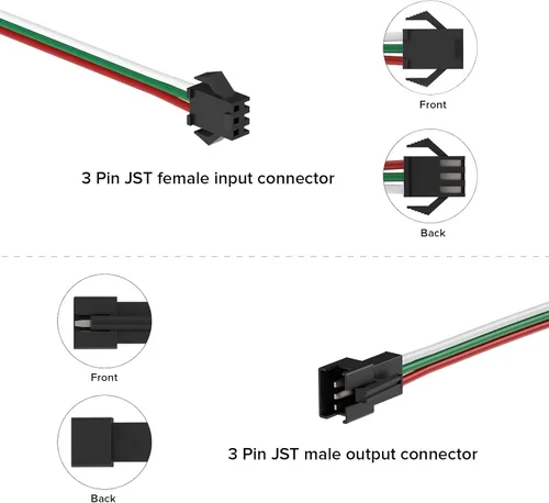 Vista 6 de BTF-LIGHTING 5 unids JST SM 3PIN V forma 1 a 2 conectores para 3 pines SMD WS2812B WS2811 WS2812 WS2814 SK6812 FCOB WS2811 IC direccionable tira LED