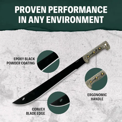 Vista 3 de Condor Herramienta y cuchillo, Machete El Salvador, hoja de 18 pulgadas, mango de micarta con funda