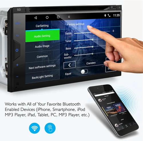 Vista 2 de Pyle Sistema receptor estéreo para automóvil, pantalla digital de alta resolución de 6.8 pulgadas, monitor de pantalla táctil Android doble DIN