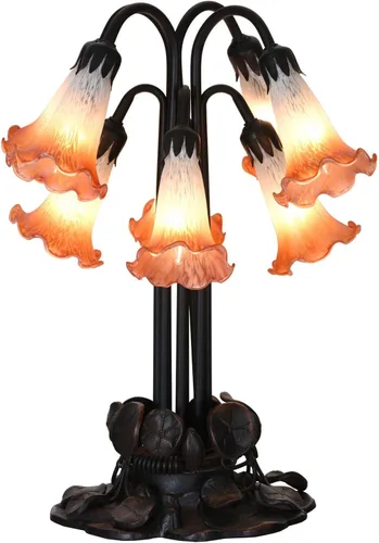 Vista 9 de Bieye L10849 Lámpara de mesa de acento de vidrio soplado con flor de lirio para decoración de sala de estar/dormitorio (1 luz, púrpura)