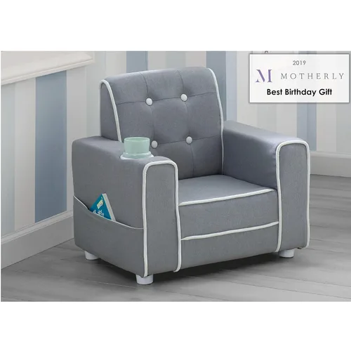 Vista 5 de Delta Children Chelsea Kids - Silla tapizada con soporte para tazas, color gris suave