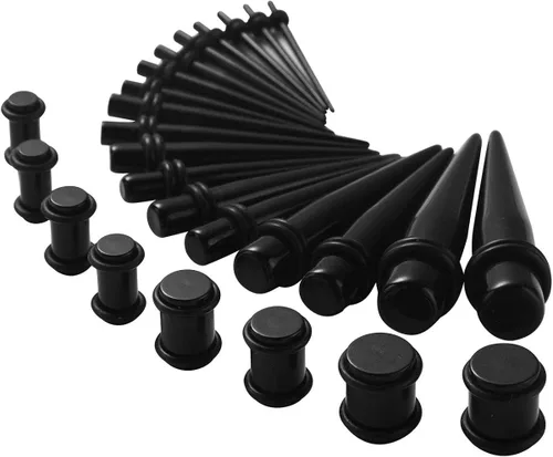 Vista 2 de JDXN - Conjunto de tapones conos y aros de silicona acrílica para expansión de orejas 14G-00G 50 piezas
