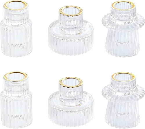 Vista 14 de Vixdonos Portavelas de Vidrio Portavelas de Velas de Té para Centros de Mesa, Decoración de Bodas y Fiestas de Cena (3 Piezas, Transparente)