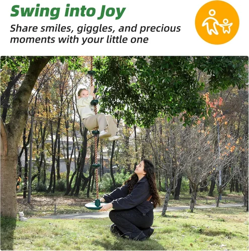 Vista 7 de Columpio de disco para niños al aire libre – Columpios de árbol de alta resistencia con plataforma antideslizante y cuerda ajustable, Asiento