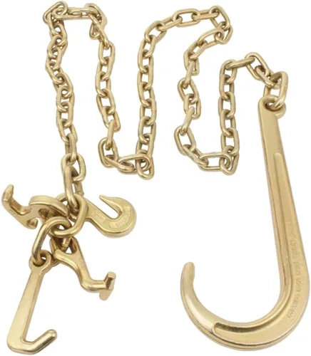 Mytee Products Cadena de remolque G70 de pierna de 5/16 x 6 pies de largo con gancho en J de 15 pulgadas con gancho de racimo RTJ y gancho de agarre