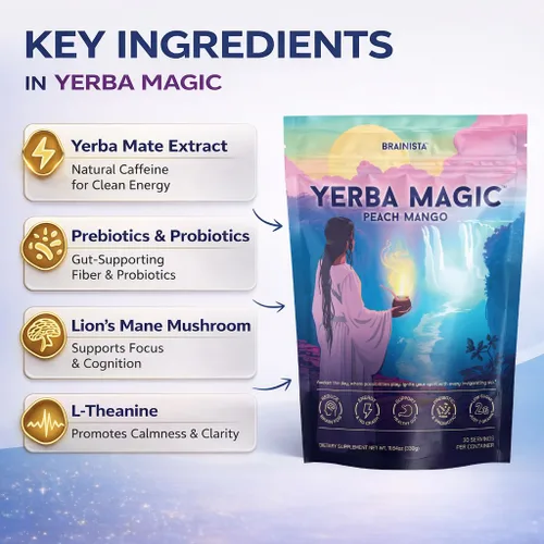 Vista 3 de Yerba Magic - Yerba Mate Tea - Super bebida instantánea en polvo con nootrópicos, prebióticos y probióticos, energía limpia, claridad mental