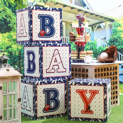 Vista 6 de Maitys 4 cajas de bebé con letras para decoración de ducha, bloques de baby shower, caja de globos, suministros de fiesta temática para niños