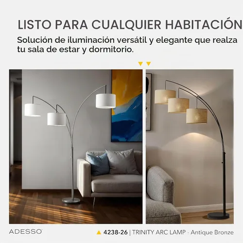 Vista 3 de Adesso Lámpara de pie de arco con 3 pantallas móviles y brillo regulable, iluminación perfecta para dormitorio, sala de estar y decoración de Bronce