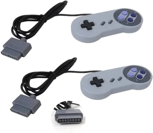 Vista 6 de Paquete de 2 joystick de mando retro para Super Nintendo SNES, control súper clásico, Joypad Gamestick para NESSuper NES, gris