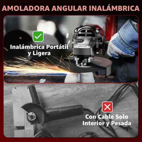 Vista 6 de FULLYEA Kit de amoladora angular inalámbrica, amoladoras angulares de potencia de 4-1/2 pulgadas con 2 baterías de 4.0 Ah y motor sin escobillas