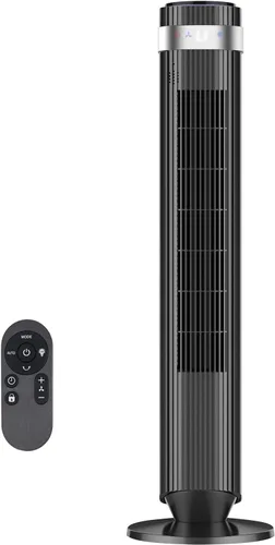 Tower Fan for Bedroom, 28dB Quiet Bladeless Oscillating Standing Fan with Remote, 5 Speeds & 4 Modes, 12H Timer, LED Display, 22.3ft/s High Velocity