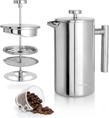 Vista 29 de Mixpresso Cafetera de Prensa Francesa de Acero Inoxidable Negro 26 Oz 770 ml, Prensa Francesa de Acero Inoxidable con Aislamiento de Doble Pared