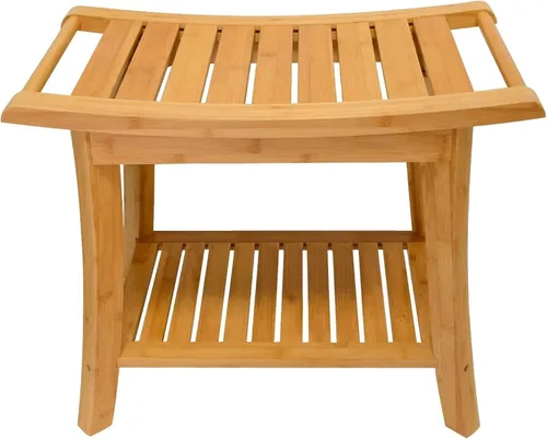 Vista 10 de Taburete Banco de Ducha de Bambú Impermeable con Estante de Almacenamiento para Afeitarse las Piernas o Asiento de Baño de Spa en el Baño y Dentro