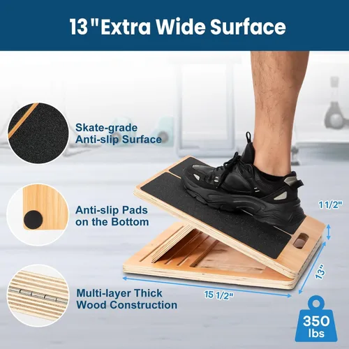 Vista 2 de StrongTek 13” Wide Portable Wooden Slant Board, 5-Level Incline (15°-35°), Lower Grip Handle, Beginner & Rehab Friendly, Non-Slip Surface for Calf