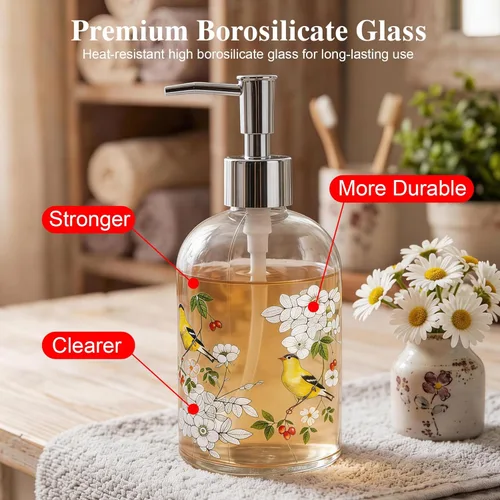 Vista 4 de Dispensador de jabón líquido con bomba de plástico, botella de vidrio recargable de 17 onzas.