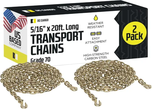 Cadenas de transporte de amarre de carga DC – Cadena de remolque resistente con cadena de grado 70 de 5/16 pulgadas, ganchos de cadena de troncos,