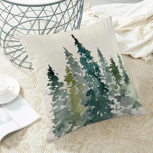 Vista 5 de Juego de 2 fundas de almohada de Navidad de 16 x 16 pulgadas, bonitas fundas de almohada bohemias de lino para decoración de invierno
